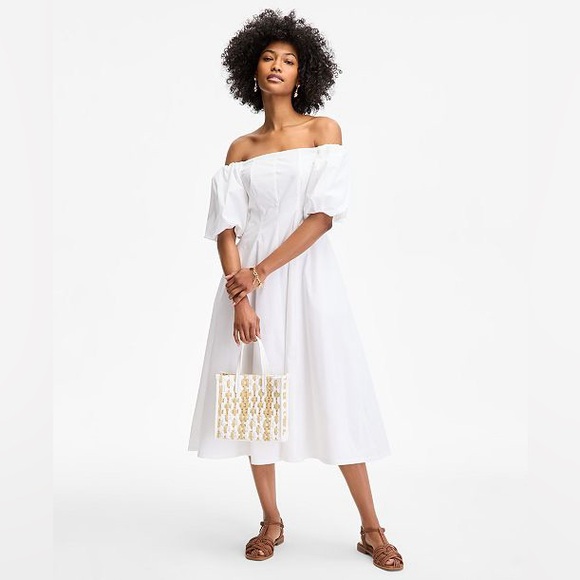 ON 34th Dresses & Skirts - On 34th Women's Off-The-Shoulder Puff-Sleeve White Midi Dress